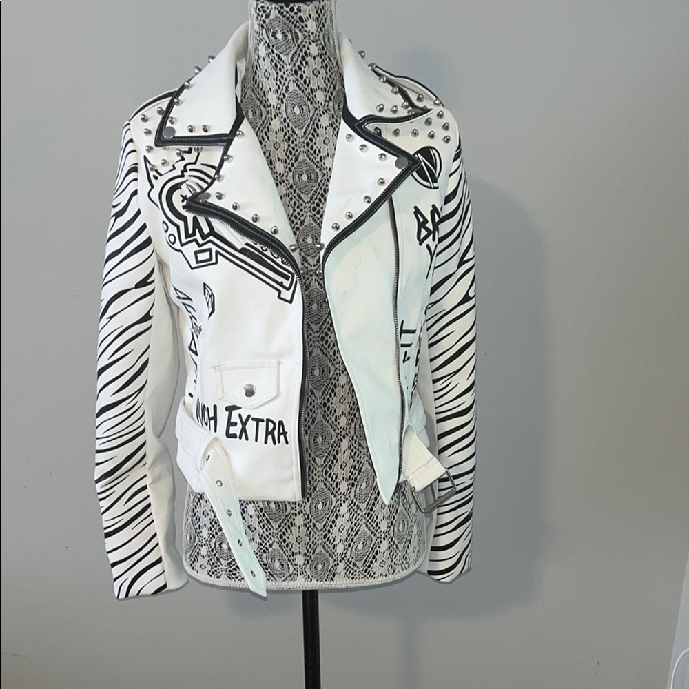 Women's White and Black Studded Jacket